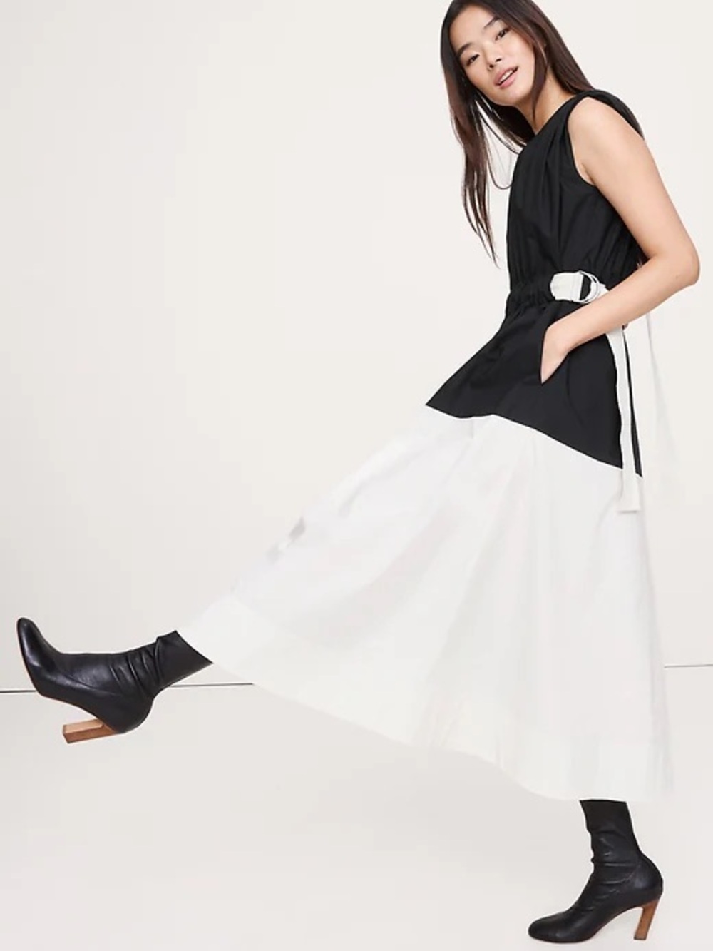 BANANA REPUBLIC COLOR-BLOCKED COTTON POPLIN MIDI DRESS